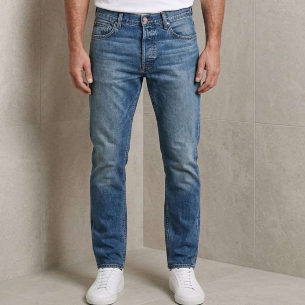 Hollister Epic Flex Slim Straight Jeans Men's 38x34  Blue Button Fly Denim